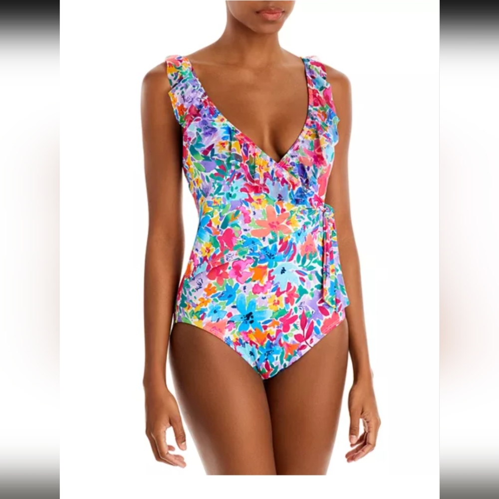 Tommy Bahama Size 6 Watercolor Floral Wrap Swimsuit EUC